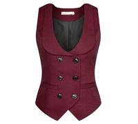 Belle Poque BP0613A22 - Chaleco abrigo vintage de los años 50 con doble botonadura para mujer, cuello en V profundo, dobladillo tipo pañuelo, XL