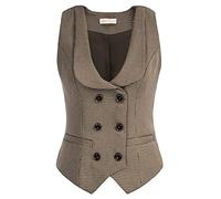 Belle Poque Chaleco de mujer Vintage sin mangas chaleco cruzado elegante chaleco, Marrón oscuro&Rejilla Chidori, L