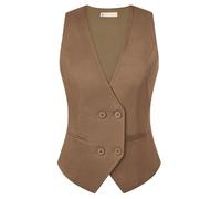 Belle Poque Chaleco para Mujer Vintage Sin Mangas Cuello en V Doble Botonadura Dobladillo de Pañuelo Tops de Chaleco con Bolsillos, XXL