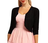 Belle Poque Chaqueta de punto vintage con cuello en V para mujer, diseño de bolero, Negro , S