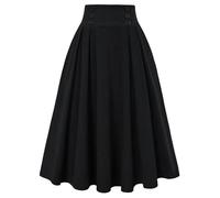 Belle Poque Falda a Cuadros Retro Vintage de los 50s para Mujer, Cintura Alta, Rejilla, Faldas Festivas BP2020, Cordrock y Negro#859, S