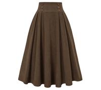 Belle Poque Falda a Cuadros Retro Vintage de los 50s para Mujer, Cintura Alta, Rejilla, Faldas Festivas BP2020, Cordrock & marrón#859, XXL