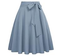 Belle Poque Falda de Mujer Estilo años 50s Retro Vintage Rockabilly hasta la Rodilla Falda Festiva con cinturón Falda Plisada BP000561, Gris y Azul, XL