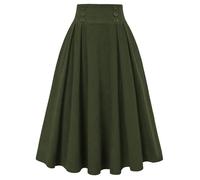 Belle Poque Falda de Pana para Mujer, Estilo Vintage, de Cintura Alta, Acampanada, con Bolsillos y Botones, Pana y Verde#859, XXL