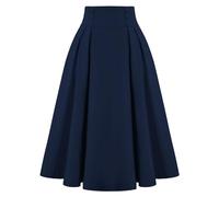 Belle Poque Falda Vintage Retro de Cintura Alta Color Liso con Bolsillos 2111, Azul Marino Oscuro#2150, XL