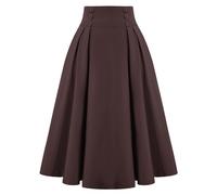Belle Poque Falda Vintage Retro de Cintura Alta Color Liso con Bolsillos 2111, Marrón Oscuro#2150, S
