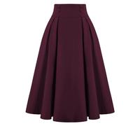 Belle Poque Falda Vintage Retro de Cintura Alta Color Liso con Bolsillos 2111, Rojo Profundo#2150, S