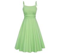 Belle Poque Vestido de Verano para Mujer, Tirantes Delgados, línea A, Vestido de Sol, Vestido Informal con Bolsillos, Vestido de Vacaciones, para la Playa, Verde Claro, M