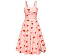 Belle Poque Vestido midi de los años 50 para mujer, sin mangas, acampanado, vintage, plisado, vestido de cóctel, Rosa Fresa, XL