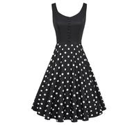 Belle Poque Vestido vintage sin mangas para mujer, línea A, elegante, cuello en V, Punto blanco sobre negro, XL