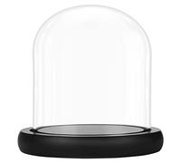 Belle TE 10 cm Campana de Cristal con Base Negra de Madera - Mini Campana de Cristal Transparente para Luces, Plantas, decoración de Mesa