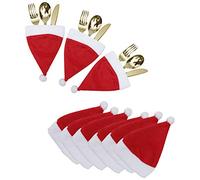 BELLE VOUS 20 Piezas Porta Cubiertos Navidad - Mini Sombreros Navidad Funda Porta Cubiertos - Bolsas Cubertería para Cena, Decoración del Árbol, Botella de Vino, Fiesta de Año Nuevo 14,5 x 11,5cm