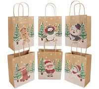 BELLE VOUS 24 Bolsas Regalo Navidad - 6 Tema Invierno Papel Kraft 23x17,5x9 cm - Con Asa para Galletas, Regalitos y Presentes para Fiestas