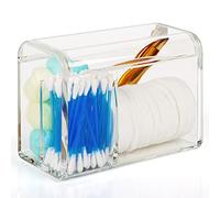 BELLE VOUS 3 Compartimentos Bote Organizador de Maquillaje con Tapa - Organizador Bastoncillos Plástico Acrílico Transparente - Dispensador Discos Algodon y Almohadillas