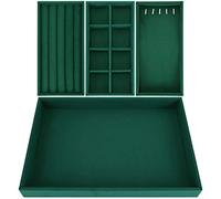 Belle Vous 4 Bandeja Joyas Apilable Terciopelo Verde - 35,3 x 24,2 cm Organizador de Joyas para Cajones - Exhibidor con Secciones Desmontables para Collares, Anillos, Brazaletes y Aretes