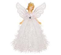 Belle Vous Ángel Punta del Árbol Adorno de Navidad - Figura de Plástico Plateado 20,5 x 8,2 cm - Decoración Hogar Festividades Árbol (Blanco)