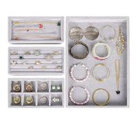 BELLE VOUS Bandeja Joyas Apilable Organizador Joyas Terciopelo Gris (Pack de 4) 35,3 x 24,2 cm - Organizador Joyas Cajones Exhibidor Secciones Desmontables Collares, Anillos, Brazaletes y Pendientes