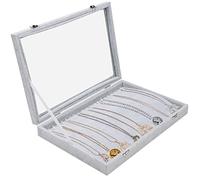 Belle Vous Bandeja Joyas Terciopelo Gris Expositor de Joyas Bandeja 20 Ganchos y Tapa de Vidrio con Cierre - Organizador Joyas Cajones para Collares, Brazaletes, Pendientes y Tobilleras