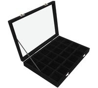 BELLE VOUS Bandeja Organizador de Joyas Terciopelo Negro con 24 Secciones Ajustables y Tapa de Cristal - Joyero Exhibidor Apilable - Joyero Pendientes, Collares, Aretes, Brazaletes y Relojes