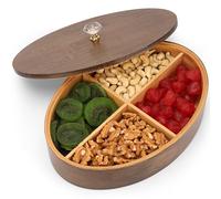 Belle Vous Bandeja Redonda de Madera para Servir con Tapa - Decorativa Almacenaje Caja de con Tapa y 4 Compartimentos - 29 cm x 7 cm - Caja Multiusos para Te e Infusiones, Joyas, Manualidades