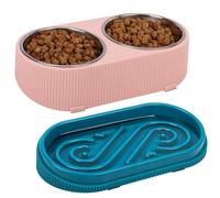 Belle Vous Bebedero y Comedero Elevado Perro y Gato Rosa - 2 x 350 ml Tazones Acero Inoxidable con 30.5 x 15 x 9 cm a Medio Soporte Elevado Antideslizante para Gatos Pequeños, Medianos Medio y Perros