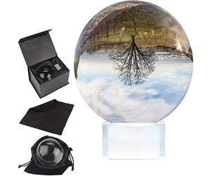 BELLE VOUS Bola de Cristal K9 100mm- Bola Cristal Fotografia 10cm Base de Cristal, Bolso Terciopelo, Paño Microfibra y Caja de Regalo- Esfera Lente Transparente Decoración Oficina, Meditar, Curación