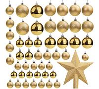 Belle Vous Bolas de Navidad Doradas (Pack de 50) Tamaños Variados Bolas Navideñas con Brillo y Estrella de Navidad para la Punta - Adornos de Navidad Decor Fiestas Interior y Exterior