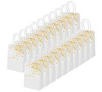 Belle Vous Bolsas de Papel Blancas con Asas y Diseño Corazones Dorado Metálico (Pack de 20) - 16 x 22 x 8 cm - Bolsas Papel Kraft para Cumpleaños, Bodas, Baby Shower y Compras
