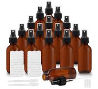 Belle Vous Bote Spray Pulverizador Cristal Ámbar 60 ml (Pack de 16) Botella con Rociador 2 Cuentagotas y Etiquetas - Frascos Vacíos Rellenables Aceites Esenciales, Limpieza, Aromaterapia y Perfume