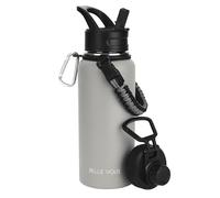 Belle Vous Botella Agua Acero Inoxidable con 2 Tapas - Botella Termica 1 l - Pared Doble Vacío - Hermética para Bebidas Frías y Calientes - Botella de Agua Deportiva Sin BPA, Gimnasio o Casa - Gris