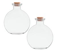 BELLE VOUS Botella Vidrio Redondo Transparente (Pack de 2) Frascos de Vidrio Tapon Corcho 240 ml Botella Poción con Corcho - Botellas Pequeñas Manualidades, Sal de Baño, Decoración para Bodas