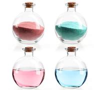 BELLE VOUS Botella Vidrio Redondo Transparente (Pack de 4) Frascos de Vidrio Tapon Corcho 240 ml Botella Poción con Corcho - Botellas Pequeñas Manualidades, Sal de Baño, Decoración para Bodas