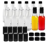 BELLE VOUS Botella Vidrio Transparente para Salsa Picante (Pack de 12) - 150 ml Mini Botellas Licor, Aceite, Vinagre, Ensaladas y Más - Tapas y Cápsulas Termoretráctiles - Botellas Vacias Pequeñas