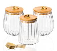 BELLE VOUS Botes de Cristal con Tapa - 3x Frascos de Vidrio con Tapa de 650 ml y 700 ml - Tarros de Cristal con Tapa Hermética - Con 3x Cucharas - Para Cafe Pasta Cereales Azúcar