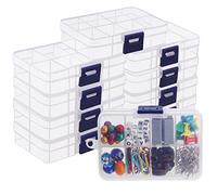 BELLE VOUS Caja Abalorios con Separadores Ajustables (Pack de 10) Caja Almacenaje Plastico Transparente 10,5 x 6,5 cm - 8 Compartimentos para Accesorios Pequeños, Joyas, Cuentas, Manualidades