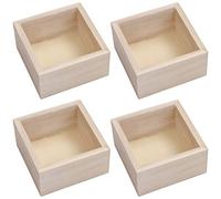BELLE VOUS Caja Almacenaje Madera Cuadradas sin Acabado para Manualidades (Pack de 4) 9,5 x 9,5 x 5 cm - Caja Madera Natural para el Hogar/Decorar Evento, Coleccionables, Suculentas, Bricolaje