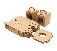 BELLE VOUS Caja de Papel Kraft Marrón con Asa para Pastelería Individual (Pack de 50) - Cajas Cupcakes con Ventana 9,39 x 9,39 x 10,66 cm - Cajas Desechables para Galletas, Magdalenas, Postres