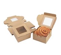 BELLE VOUS Caja de Papel Kraft Marrón para Pastelería (Pack de 50) Cajas Cupcakes 10,16 x 10,16 x 5,7 cm Cajas Desechables para Galletas, Magdalenas, Postres, Pasteles - Cajas de Regalo con Ventana
