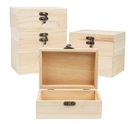 Belle Vous Caja Madera Natural con Tapa (Pack de 6) 14,8 x 10,2 x 6,3 cm - Cajas de Madera Decorativas con Bisagras y Cierre en la Parte Frontal - Almacenar Joyas y Manualidades en Casa
