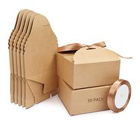 Belle Vous Cajas de Cartón Kraft Marrón Borde Escalopado (Pack de 50) Cuadradas con Tapa, con Cinta Marrón - 12 x 12 x 6 cm - Caja Kraft Pequeña para Bodas y Regalos de Fiesta, Dulces
