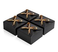 Belle Vous Cajas de Cartón Negras con Cinta Dorada (Pack de 50) Cajas Cuadradas y Bordes con Ondas - 12 x 12 x 6 cm - Caja Pequeña Cuadrada para Bodas y Regalos de Fiesta, Golosinas