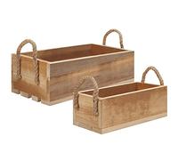 BELLE VOUS Cajas de Madera con Asas de Cuerda (Pack de 2) Caja Madera Abierta Decorativa Apilable - Para Usar en Hogar, Dormitorios, Cocina, Baños para Organizar Libros, Juguetes, Ropas y Toallas