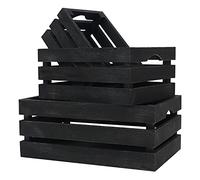 BELLE VOUS Cajas de Madera Negra Con Asa (Set de 3) - Caja Apilable Pequeña, Mediana y Grande - Set Decorativo Rústico Natural - Estilo Vintage Campestre/Hacienda