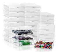 BELLE VOUS Cajas Organizadoras con Tapa de Bisagra (Pack de 24) Caja Almacenaje de Plástico Transparente - 9,4 x 9,4 x 2,8 cm - Cajas para Pastillas, Abalorios, Joyas y Artículos de Manualidades