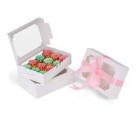 Belle Vous Cajas para Tartas de Papel Kraft Blanco con Ventana (Pack de 20) - 13,5 x 20,3 x 5 cm - Cajas Cupcakes, Galletas, Magdalenas, Postres - Cajas Repostería Carton Desechable