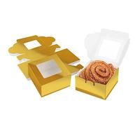 Belle Vous Cajas para Tartas de Papel Kraft Dorado con Ventana (Pack de 50) 10,16 x 10,16 x 5,7 cm - Cajas Cupcakes, Galletas, Magdalenas, Postres - Cajas Repostería Carton Desechable