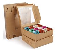 BELLE VOUS Cajas para Tartas de Papel Kraft Marrón con Ventana (Pack de 12) 23 x 23 x 6,5 cm - Set Caja Reposteria Desechable - Cajas para Cupcake, Galletas, Postres y Tartas