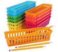 BELLE VOUS Cajas Plastico Almacenaje Papelería (Pack de 12) Cestas Almacenaje Bandeja Organizador de Distintos Colores - Para Lápices/Bolígrafos, Aulas, Escritorios, Oficina, Hogar y Maquillaje