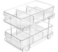 BELLE VOUS Cajón Deslizante Organizador 2 Niveles para Baño - Organizador Bajo Fregadero, Alacena Cocina, Armario de Baño, Despensa o Sobremesa - Cajón Deslizante con Separadores