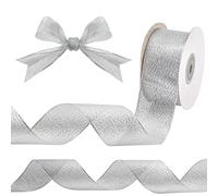 BELLE VOUS Cinta Navideña Organza Plateada Metálica con Alambre - Rollo de 23 m de Largo, 40 mm de Ancho - Cinta Regalo Navidad, Manualidades, para el Árbol - Decorar Fiestas, Envolver Regalos